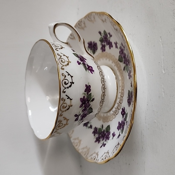 Colclough Cup and Saucer with Violet flowers and Golden scrolls Pat #8247 - Picture 4 of 8